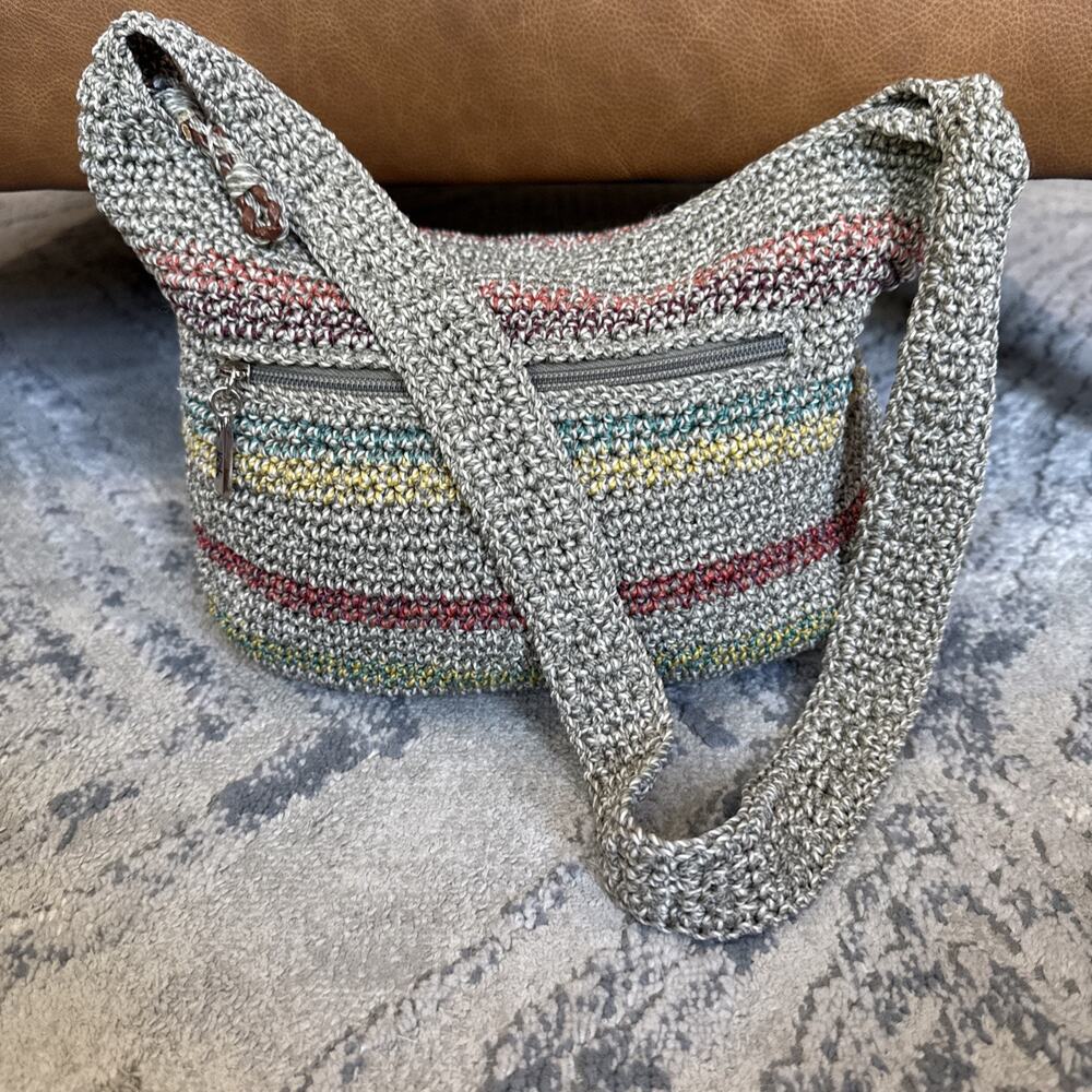 The Sak Crocheted Handbag, Shoulder Bag, Purse, Gray Taupe, Multicolored